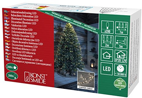 Konstsmide 6371-160 LED Lichterkette Sternenlametta / für Innen (IP20) / VDE geprüft / 12V Innentrafo / kupferfarbener Draht, 10 Stränge à 20 LEDs