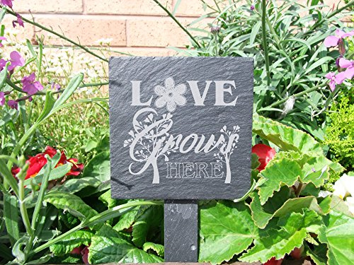 Slate plant marker - Love grows here - a fun addition to any garden