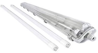 pureled SET 1x LED Feuchtraumleuchte Wannenleuchte Keller Werkstatt IP65 2x T8 LED 120cm 18W 3000K G13 Bürolampe (warmweiß)