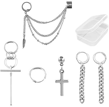 PPX 6 Stücke Kpop Bangtan Boy Album Jimin Kette Ohrringe Korean Modeschmuck,Ohrstecker Punk Drop Dangle Double Piercing Ohrringe mit Transparenter Box