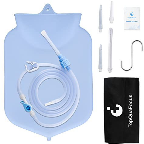 TopQuaFocus 4L Grand Kit de sac de Lavement Sac en Silicone Clairement non Toxique Sac de Lavement à café Nettoyant pour le Côlon Tuyau de 6,5 Pieds de Long Sans BPA ni Phtalates