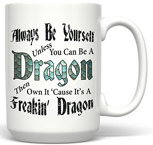 PixiDoodle Be A Freakin Dragon – Dragon Scales Kaffeebecher Kaffeetasse (425 ml, weiß)