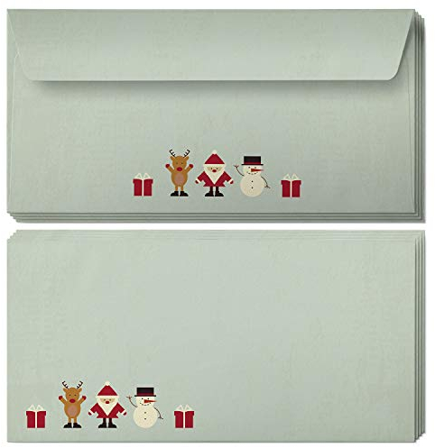 50 Briefumschläge Weihnachten | Vintage Türkis Grün | Umschlag DIN lang haftklebend ohne Fenster vollflächig bedruckt | hochwertige Premium Weihnachtsumschläge 90 g/qm