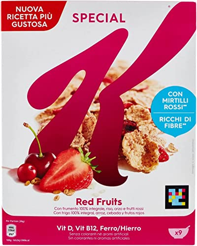 6x Kellogg's Special K Red Fruits Fiocchi di Riso Cereals Roten Früchten Reisflocken Vollkorn Weizen und Gerste mit Vitaminen und Mineralstoffen mit roten Früchten 290g Getreideflocken
