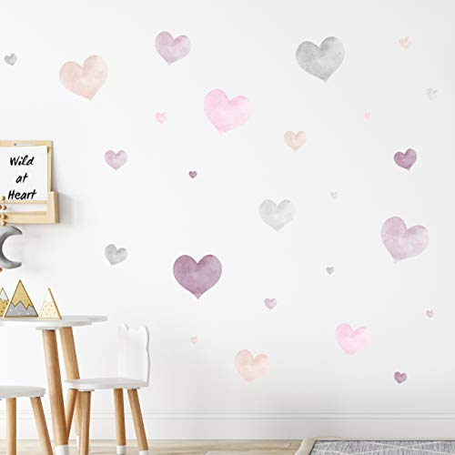 tjapalo® 160St Große Aquarell Wandtattoo Herzen rosa grau Pastell Wandtattoo Kinderzimmer Herzen Wandsticker viele Farben, Farbe: v83 Rosa