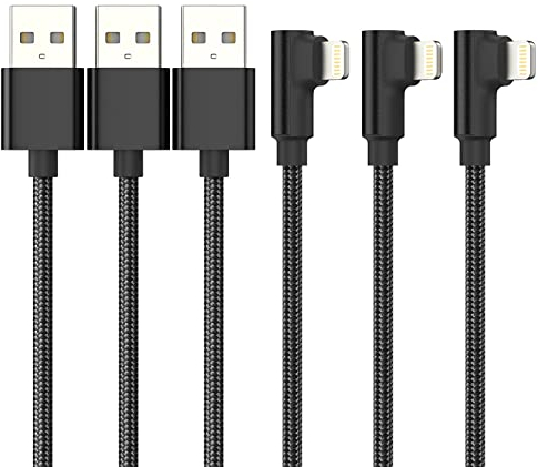 Short iPhone Cable 30cm 3Pack Right Angle, ADILIFT [MFi Certified]90 Degree Lightning to USB Cable 0.3m Nylon Braided Charger Lead Fast Charging Cable Compatible with iPhone 11 Pro Max Xs X XR 8 7 6 5