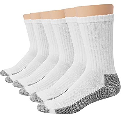 Hanes mens Crew Socks, 6-pair Pack Work Sock, White, 6 12 US