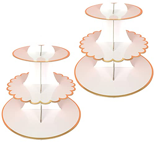 2 PCS Soportes Cartón para Cupcakes, 3 Niveles Soporte de Exhibición Cupcakes, Redondos Soportes Pasteles para Fiestas, el té de la Tarde,Cumpleaños,Bodas,Baby Shower, Postres (Blanco)