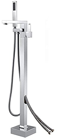 Badewannenarmatur, Bodenstehend Wannenfüller, Vollkupfer Warm- Und Kaltwasser Mischbatterie, Senkrechte Quadratische Wasserhahn Mit Handbrause, Galvanik,B,with Holes