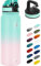 Fanhaw 600ml Trinkflasche Edelstahl mit 2 Deckel (Chug Deckel & Karabiner Deckel) - Für Schule, Kinder, Frauen, Männer | Auslaufsicher & Schweißfest mit Anti-Staub Deckel (Grün Rosa)