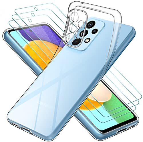 ivoler Hülle für Samsung Galaxy A53 5G, mit 3 Stück Panzer Schutz Glas, Dünne Weiche TPU Silikon Transparent Stoßfest Schutzhülle Durchsichtige Handyhülle Kratzfest Case