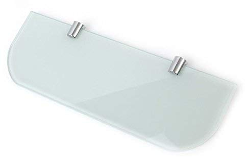 BSM Marketing Estante de cristal templado blanco con 2 esquinas curvadas de 500 mm x 100 mm, 6 mm de grosor con soportes cromados