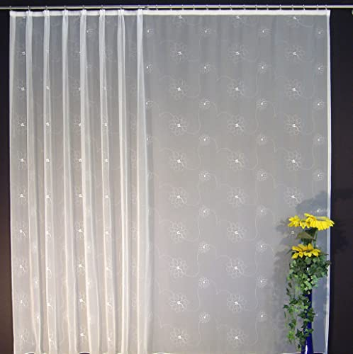 EASYHomefashion Hochwertige Fertiggardine Voile Store Deko Schal mit Stickerei Faltenband Bleiband Bella 160 x 450 cm (HöhexBreite)
