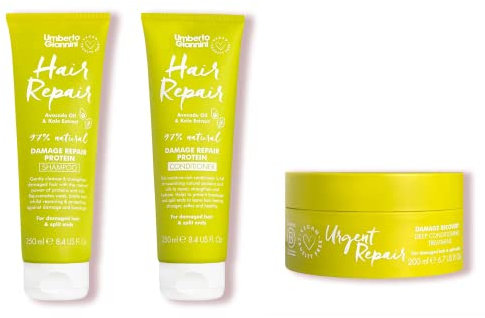 Umberto Giannini Damaged Hair Repair Routine – Shampoo, Conditioner und dringende Reparatur-Maske – Haar-Set für trockenes und gespaltenes Haar – vegan und tierversuchsfrei