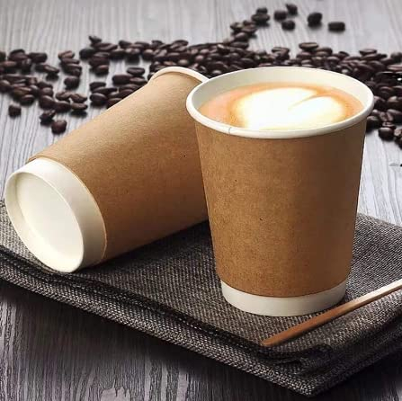 HOT BARGAINS, 100 x 8 oz Brown Double Wall Insulated Disposable Coffee Cups - Kraft Paper Cups for Chocolate Tea, Espresso, and Cold Drinks and Eco-Friendly Hot Cup