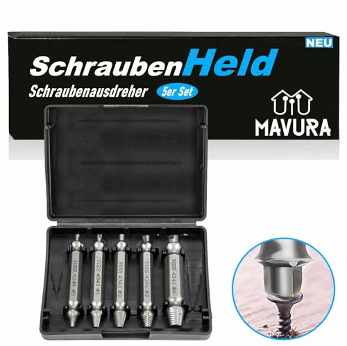 SchraubenHeld Schraubenausdreher Set Linksausdreher Satz Beschädigte, Schrauben Ausdreher Schraubenlöser Entferner Werkzeug [5 teilig]