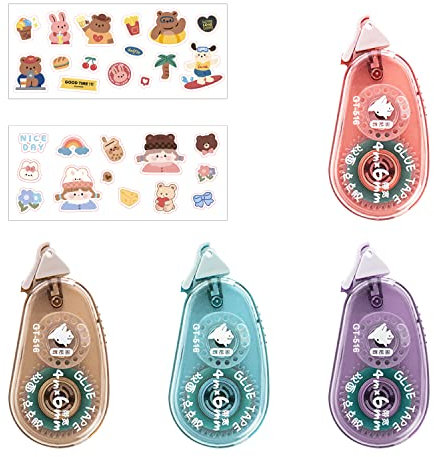 NINVVS 4 Rolls of Glue Roller Tape, Double-sided Tape Tape Dispenser, Suitable for Crafts, Photo Albums, Diaries, Paper-cutting, Making Cards, Come with 2 Pieces Handmade DIY Stickers