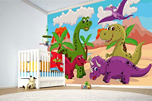Vlies Fototapete DINOSAURIER CARTOON 375 x 250 cm (inkl. Kleister) - Vlies Tapete, Wandtapete, Wandbilder - Tapete für Wohnzimmer Schlafzimmer, Büro, Küche - Montagefertig