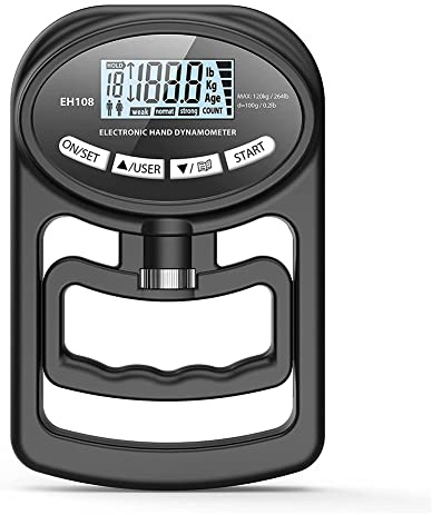 265 lbs / 120 kg Hand Dynamometer Grip Strength Trainer Electronic Hand Grip Strength Tester Grip Strengthener, Black