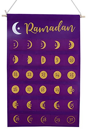 Ramadan Kalender Kinder Befüllt,Eid Mubarak Kalender Ramadan,Countdown-Kalender für Kinder Ramadan Advent-Kalenderplakat für Home Wanddekorationen,Filtadvent-Kalender mit Taschen