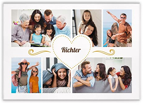 Maverton Leinwandbild mit eigenem Foto - personalisiertes Foto Leinwand mit Holzrahmen - Größe 30x40 oder 50x70 - Fotoleinwand Collage - Fotobild auf Leinwand für Paar - Herzchen - 50 x 70 cm