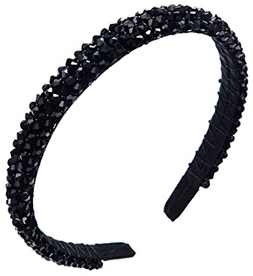 DULSPUE Haarreifen Damen: Elegantes Vierreihen Kristall-Stirnbänder für den Kopf der Braut (schwarz, 1 Stück)