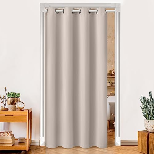 Lapalife Türvorhang Blickdicht mit Ösen H203xB132cm Thermovorhang Raumverdunkelung Vorhang Drapierung für Türen und Fenster für Fenster und Tür, thermoisolierend, Haus und Dekoration,Beige