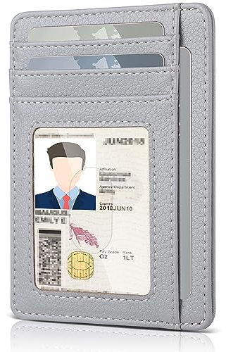 Teskyer Portefeuille, Porte Carte Bancaire, Portefeuille en Cuir PU, Porte Cartes de Credit, Petit Portefeuille, Protection RFID, Design Minimaliste, Gris Clair