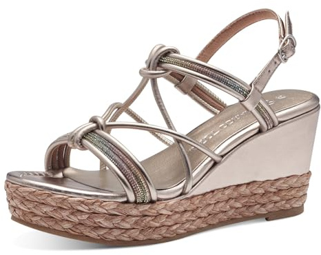 MARCO TOZZI Damen Sandalen mit Keilabsatz Glitzer Vegan, Mehrfarbig (Rose Met Comb), 41 EU