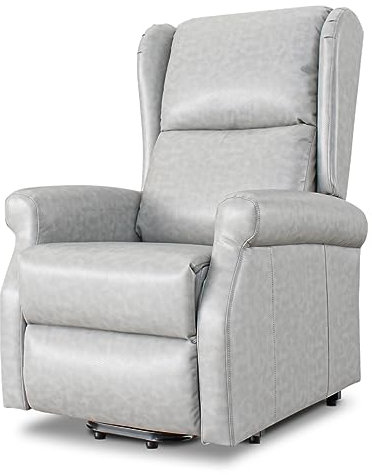 EVERGREENWEB - Poltrona Relax Elettrica con Sistema Alzapersona, Poltrona reclinabile con bottone, Seduta Ergonomica in ecopelle, per arredo salotto soggiorno ufficio, Colore Grigio - Athena