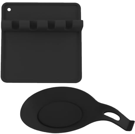 JOCXZI Repose Cuillère,Porte-cuillère, Porte-Couverts, 2 pièces Porte-cuillère de Cuisine en Silicone Noir, Porte-Couverts Multi-Couverts