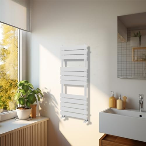 NRG Modern Bathroom 1200 x 450mm Flat Panel Heated Towel Rail Radiator White for Living Room and Kitchen