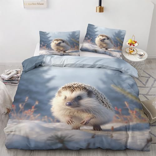 GEDAEUBA Igel Bettwäsche 140x200 Winter - 3D Tiere Bettbezug 140x200 2er Set, Wendebettwäsche und Kissenbezug 70x90, Weiche & Angenehme & Warme Mikrofaser Bettwäsche-Sets mit Reißverschluss