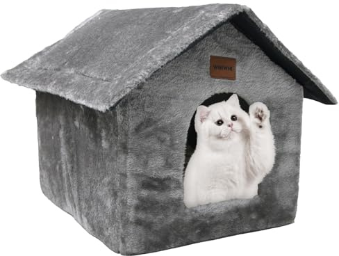Whiwhi Plüsch Katzenhaus Katzenhöhlenbett mit Flauschiges Katzenkissen Tragbare Katzenhütte mit Rutschfestem Boden Warmes Und Gemütliches Haustierhütte 40x35x40cm