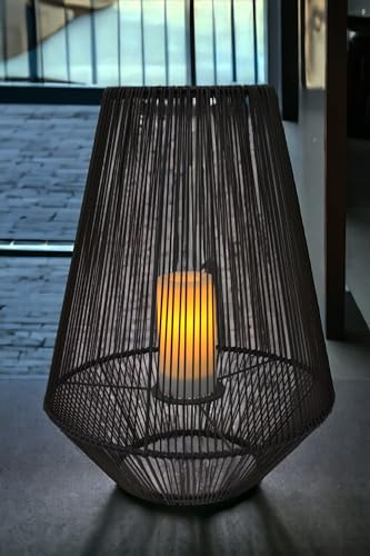 LED Solarleuchte Laterne mit Solar LED Kerze Rattan Optik Windlicht (51 x 37,5 cm)