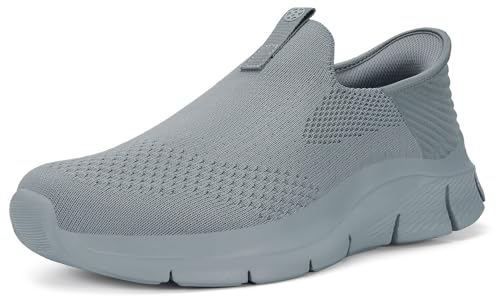 ZUSERIS Mesh Sneaker Herren Slip On Sportschuhe Turnschuhe Outdoor Freizeit Fitness Schuhe Ohne Schnürsenkel Einlegesohlen Fußgewölbe Leichte Bequeme Grau 44