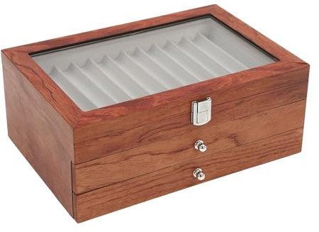 Alnemy Organizer aus Holz für Füllfederhalter, Geschenkbox zur Aufbewahrung von Shop Home Collection Display, Stifthalterbox zur Anzeige und Organisation von Stiften (Log-Farbe, 34 Raster Palisander)