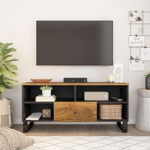 Gecheer Meuble TV, meuble TV de salon, table pour télévisions, meuble TV en bois de manguier et contreplaqué 100 x 33 x 46 cm, 03#