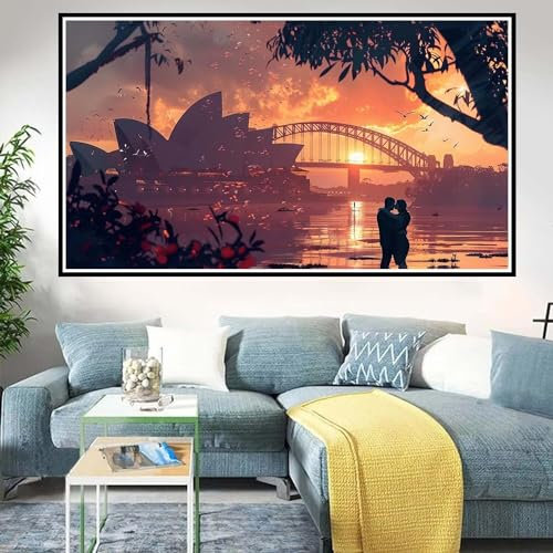 Diamond Painting Sydney, 5D Diamant Painting Erwachsene Landschaft, Diamant Painting Bilder mit Diamond Painting Zubehör Set, Crystal Kunst Malerei Zimmer Deko, Geschenke für Frauen 25x45cm - D-302