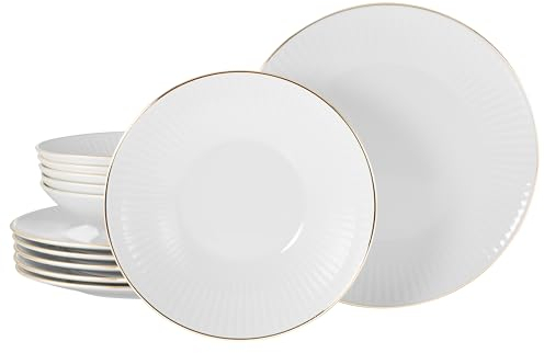 CreaTable, 22846, Serie Valencia Gold, 12-teiliges Geschirrset für 6 Personen aus Porzelan Tafelservice aus Porzellan, spülmaschinen- und mikrowellengeeignet, Made in Europe