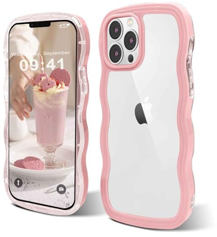 ORDA case for iPhone 15 Pro case Cute Wave Frame Curly Shape for iPhone 15 Pro Phone case Shockproof Hard PC Phone Cover for Women and Girls Compatible for 6.1 inchs Pink