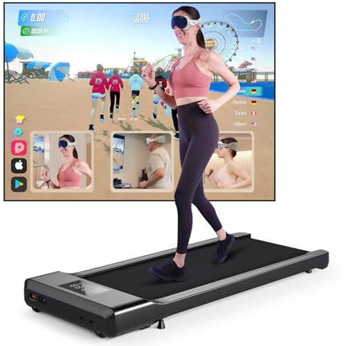 DeerRun Walking Pad Raceable, Max 136kg/159kg Laufband für Zuhause Geeignet für High-Tech-Geräte, Laufband Schreibtisch mit Trainingskursen und Multi-Runner Rennen,Treadmill mit APP-Steuerung