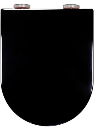 Black D Shape Soft Close Toilet Seat with Adjustable Stainless Hinge Quick Release Easy Top Fixing D Shaped Toilet Seat Cover for Family Bathroom 36 * 46Cm