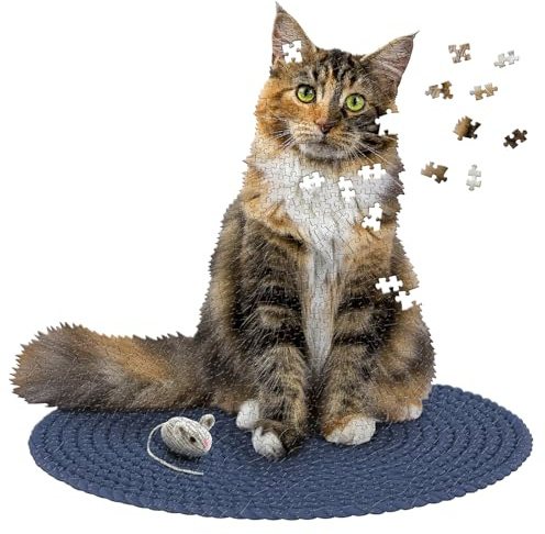 Madd Capp Cat Shaped Jigsaw Puzzle with 550 Pieces, Educational Animal Puzzle with Fun Facts Booklet and Reference Poster, Multicolour, 30 x 30 inches