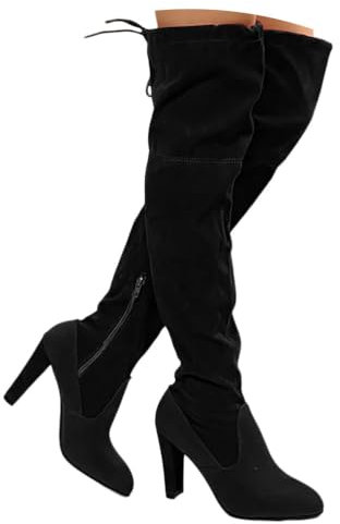 Onsoyours Stivali Alti Donna sopra Il Ginocchio in Pelle Scamosciata Boots con Zip Stivali Lungo Eleganti Autunnali Invernali con Tacco a Blocco A Nero 41 EU
