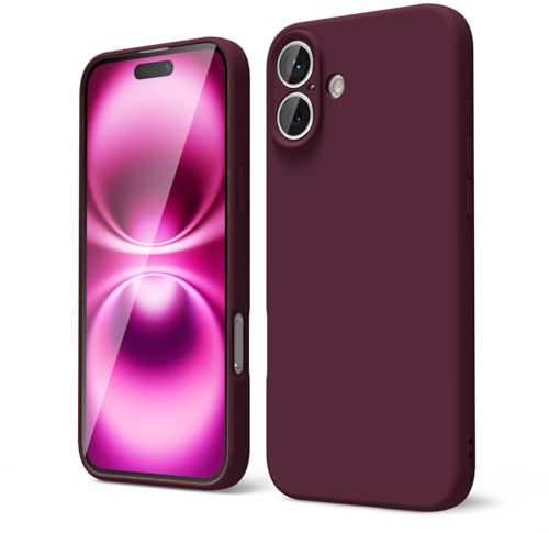 oakxco for iPhone 16 Plus Case Liquid Silicone, Soft Rubber Gel Elegant Aesthetic Basic Simple Cover, Thin Slim TPU Matte Solid Color Plain Smooth Case for Women Men Girl, Burgundy Plum Wine
