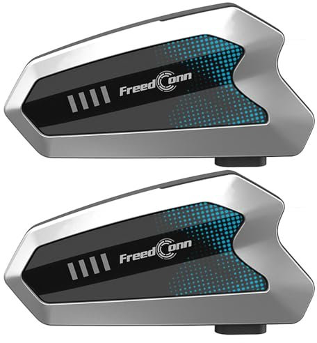 FreedConn Motorcycle Helmet Bluetooth Headset, Hero Motorcycle Communication Systems 2-6 Riders 1500M Motorbike Intercom Call Music Sharing IP67 Waterproof Bluetooth Gifts for Men Riders (Silver)