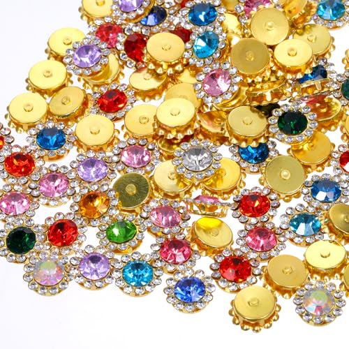 Piriuuo 100 Stück Strasssteine zum Aufnähen, Glas Metall Basis Nähblumen Krallen Strasssteine mit flacher Rückseite zum Basteln Kleidung Deko für DIY Kleidun Ohrringe Gürtel Basteln Nähzubehör