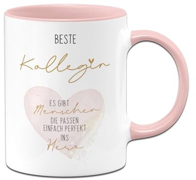 Tasse - Beste Kollegin - Es gibt Menschen die passen einfach perfekt ins Herz - Geschenk für Arbeitskollegin - Abschiesgeschenk zum Abschied - Dankeschön Geschenkidee (Rosa)