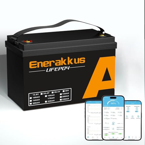 Enerakkus 12V 170Ah LiFePO4 Battery, Built-in Bluetooth 150A BMS, Group 31, Low Temp Cut Off,8000+ Deep Cycle, 12V Lithium Battery for Trolling Motor, Boat, RV, Solar, Camping, Off Grid